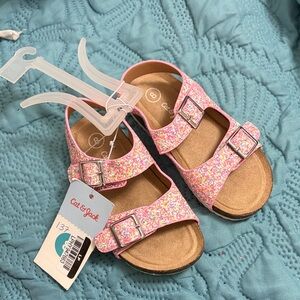 Cat & Jack Pink Multi-Glitter Double-Buckle Sandals